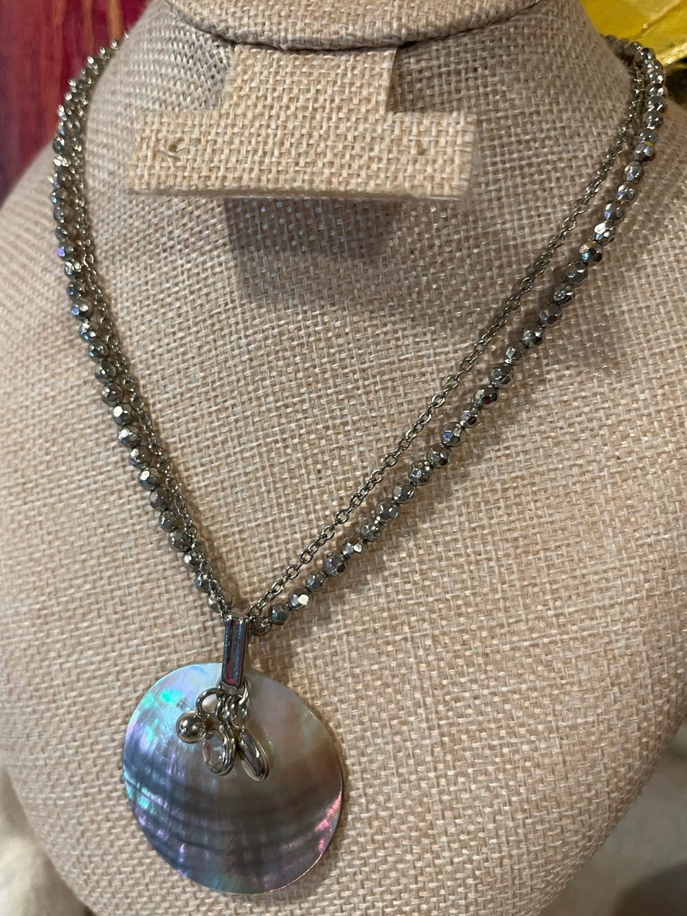 💎 2/$20 Cookie Lee Iridescent Abalone Shell Pendant Necklace with Silver Chains